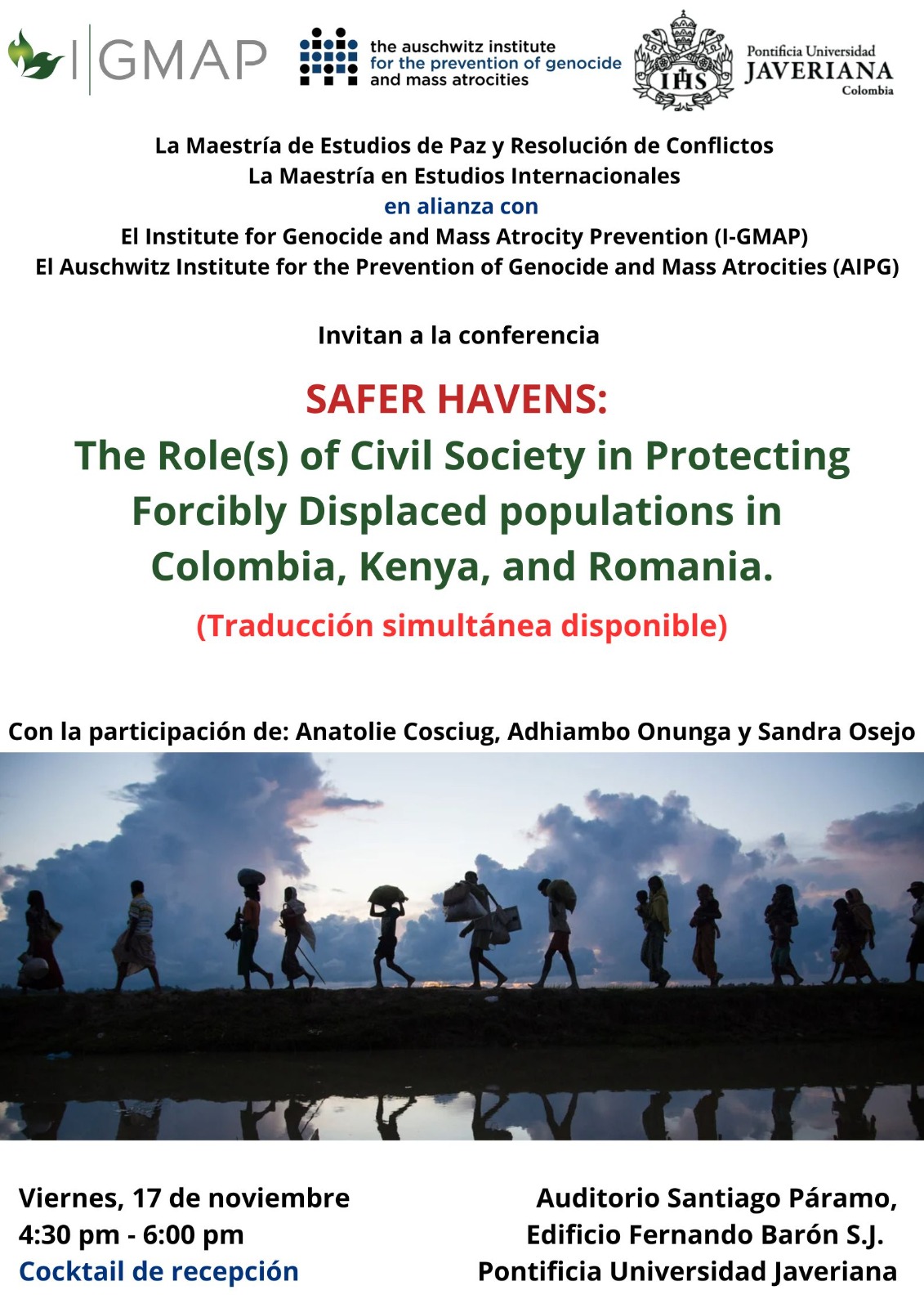 Conferencia: The Role(s) of Civil Society in Protecting Forcibly Displaced populations in Colombia, Kenya, and Romania imagen