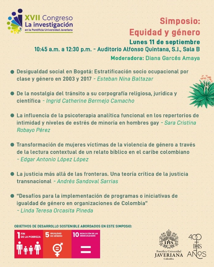 Ponencia “Desigualdad social en Bogotá: estratificación socio ocupacional por clase y género” Pontificia Universidad Javeriana